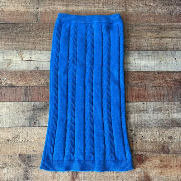 Cable Knit Midi Skirt In Bright Blue With Pocket Detail Size M Chartou - Picture 7 of 7